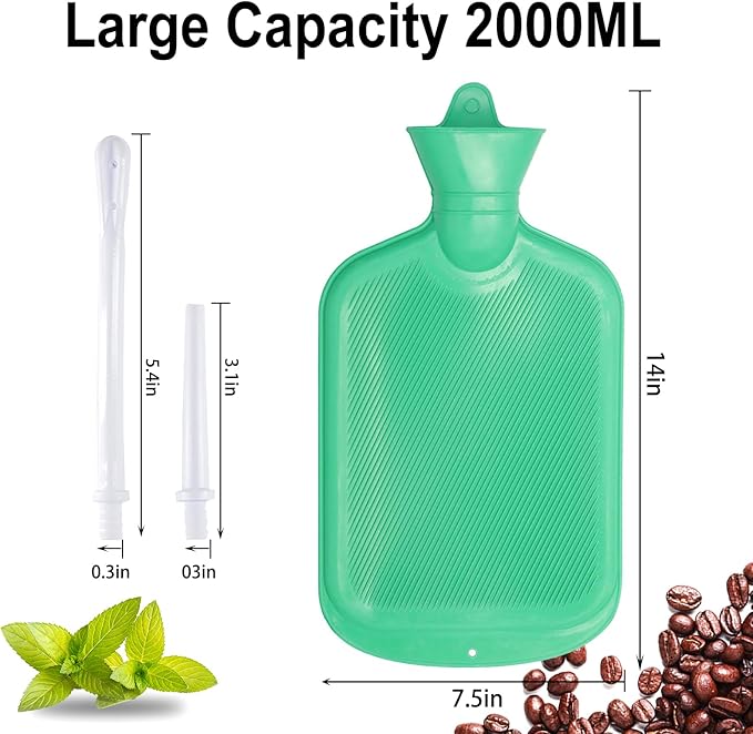 Enema Bag Kit with 5ft Hose Coffee Enemas at Home Water Shower Douche Colon Detox Cleanse Kit with Enema Tubing, Enema Tips, Clamp and Hook (Green, 2 L)