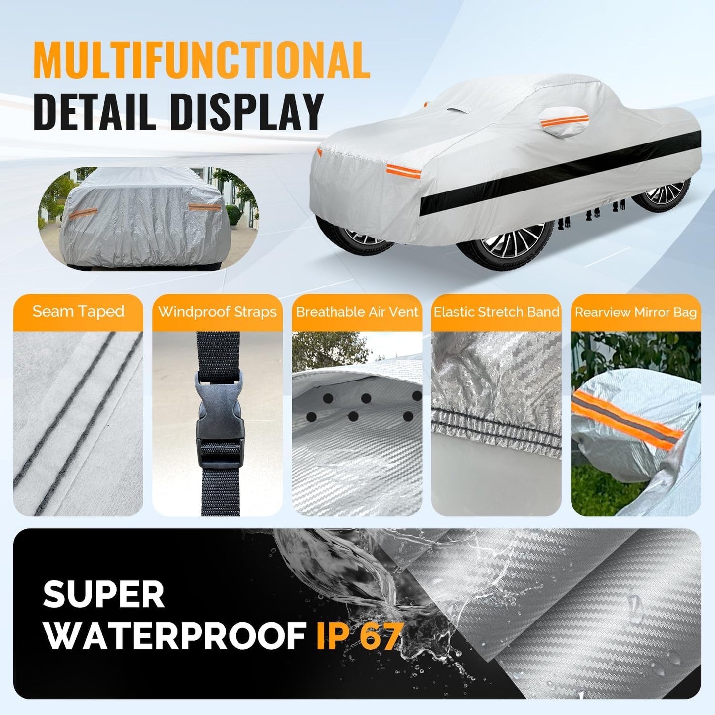 30 Layers Truck Car Cover for Automobiles All Weather Waterproof, Outdoor Snowproof UV Protection Windproof, No Zipper, Heavy Duty Universal Car Covers, (Silver, Fit Truck 231"-250")