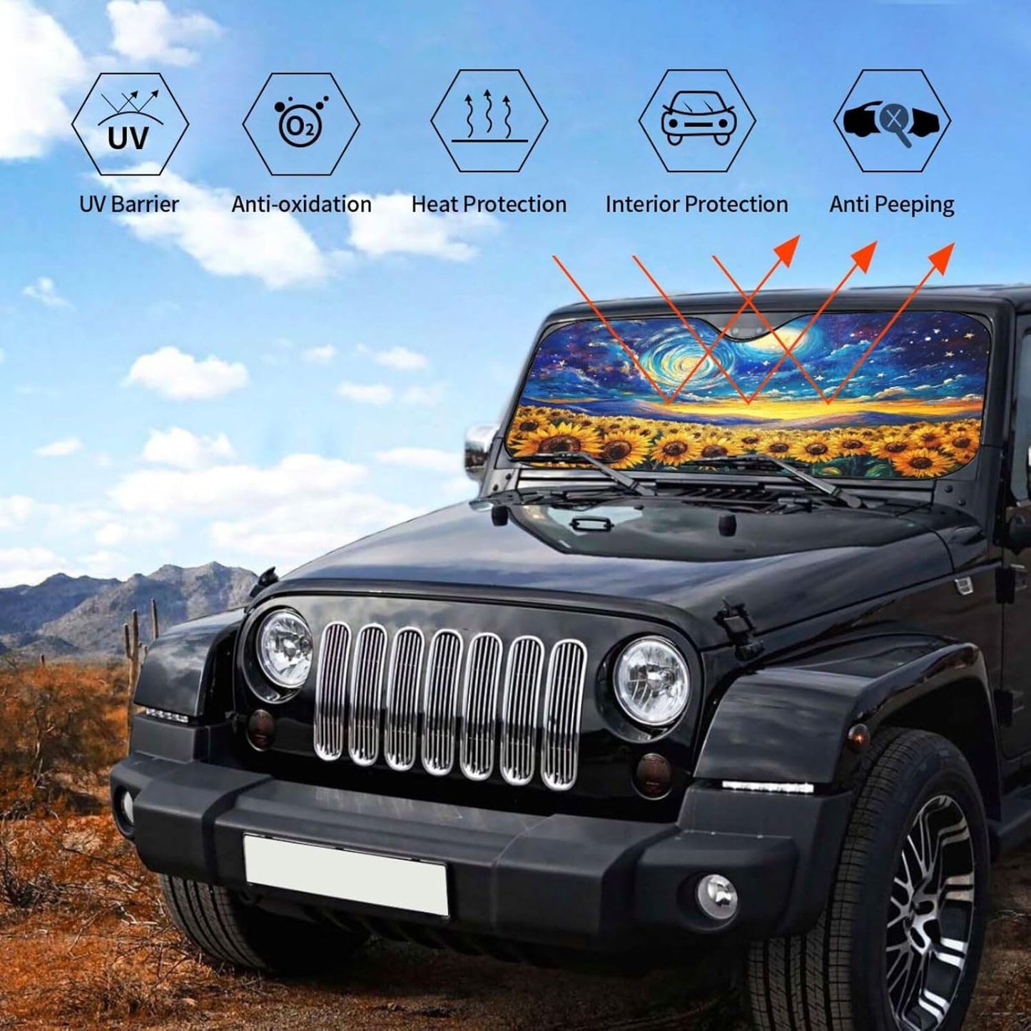 Vintage Sunflower Car Sun Shade Windshield Sunshade Foldable Front Window Shield Cover for Truck SUV