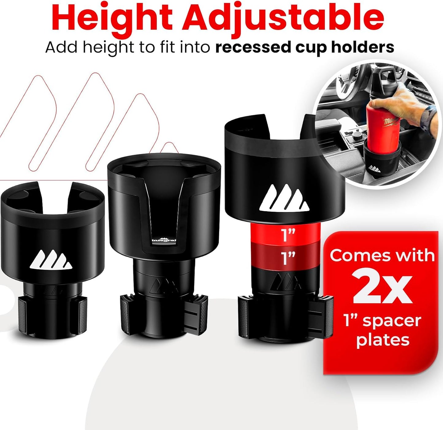 Integral Ultimate Expander Car Cup Holder - Adjustable Base - Expander & Organizer for Vehicles - Compatible with Coffee Mug, Yeti 14/24/36/46oz, Ramblers, Hydro Flasks 32/40oz, 3.4"-4.0" Bottles