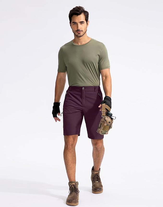 Pudolla Men's Hiking Cargo Shorts 9" Lightweight Outdoor Work Shorts for Men Travel Golf Camping Casual with 5 Zipper Pockets
