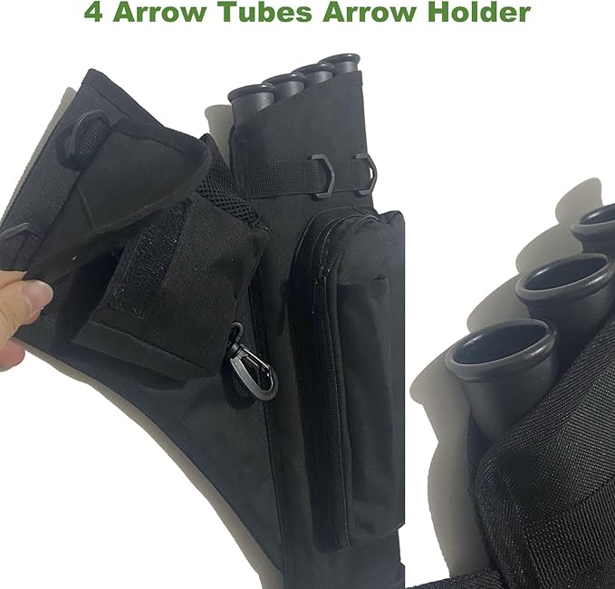 Archery Hip Quiver for Arrows with 4 Arrow Tubes Arrow Holder, Pockets for Accessories and Waist Belt
