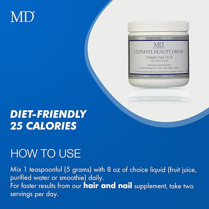 MD Ultimate Beauty Drink Powder CollagenType I & III | Collagen Dietary Supplement with Antioxidants | Provides Nutritional Support to Skin, Hair, Nails, Joints | 150 Grams