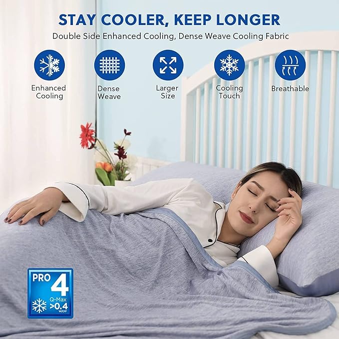 HOMFINE Cooling Blankets for Hot Sleepers - Summer Blanket Thin Lightweight Breathable Soft Double Side Enhanced Cooling for Bed Couch Sofa, Keep Cool for Night Sweats (Blue, 90 x 90 inches)