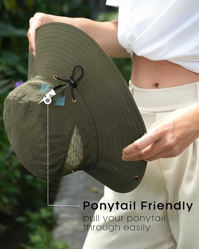 FURTALK Womens Sun Hat with Ponytail Hole Beach Hiking Summer Wide Brim UPF 80+ Outdoor Protection Foldable Bucket Hat
