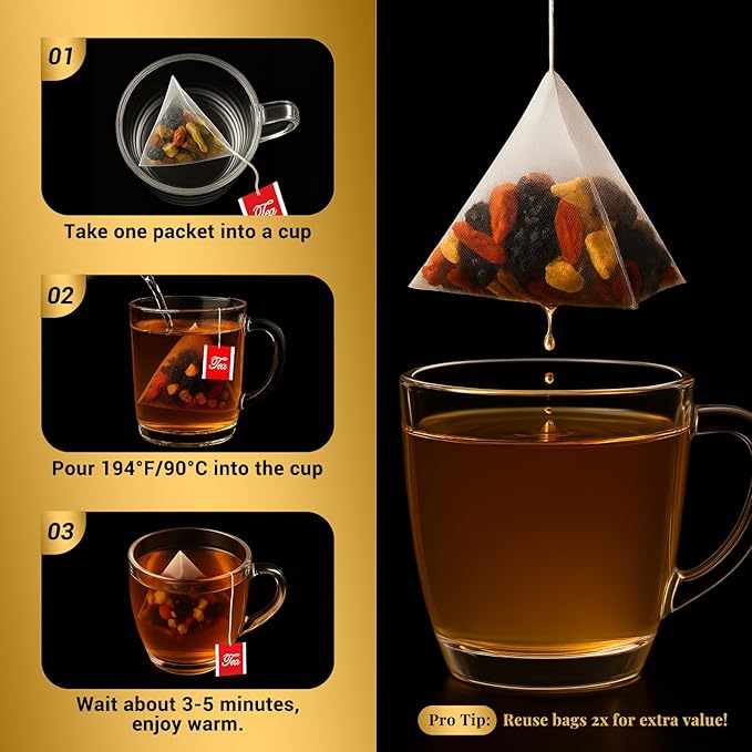 Ginseng Six Treasure Tea - Traditional Kidney Tea for Men & Women, Natural Herbal Formula Bags with 6 Precious Ingredients, Gift for Spouses, Wellness Seekers, Fitness Lovers(1 Pack/25 Bags)