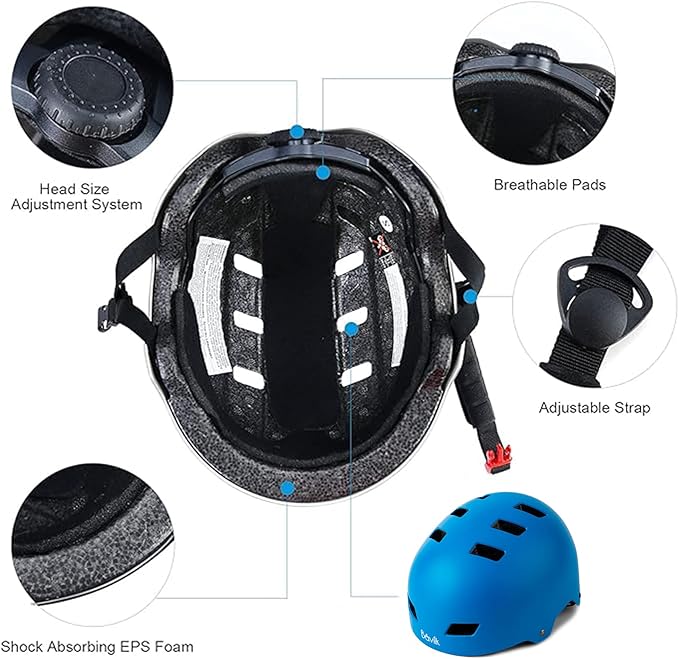 Bike Helmet 3 Sizes for Teenager Kids Youth Adults,Bavilk Skateboard Helmet Adjustable Multi-Sport Bicycle Cycling Scooter Roller Skate Inline Skating Rollerblading for Girls Boys Women Men Teen