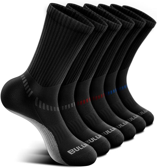 BULLIANT Compression Socks for Men 6Pairs, Athletic Crew Socks Cushioned For Men Sports Running-Arch Support