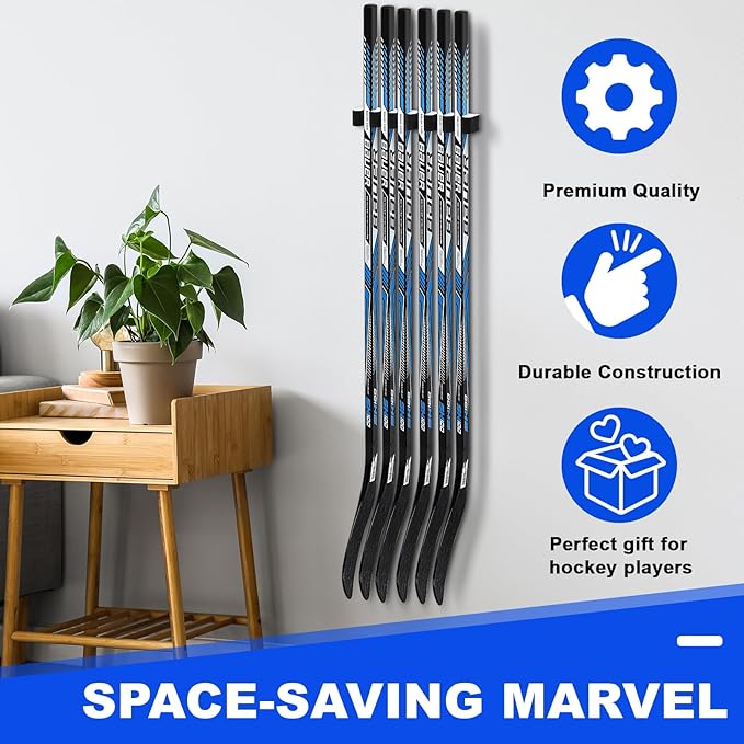 Yousoontic Hockey Stick Holder Wall Mount, 1-6 Stick Capacity, Ice and Field Hockey Organizer (Decor & Storage 2-in-1) for Home Garage Room Office Sports Decoration