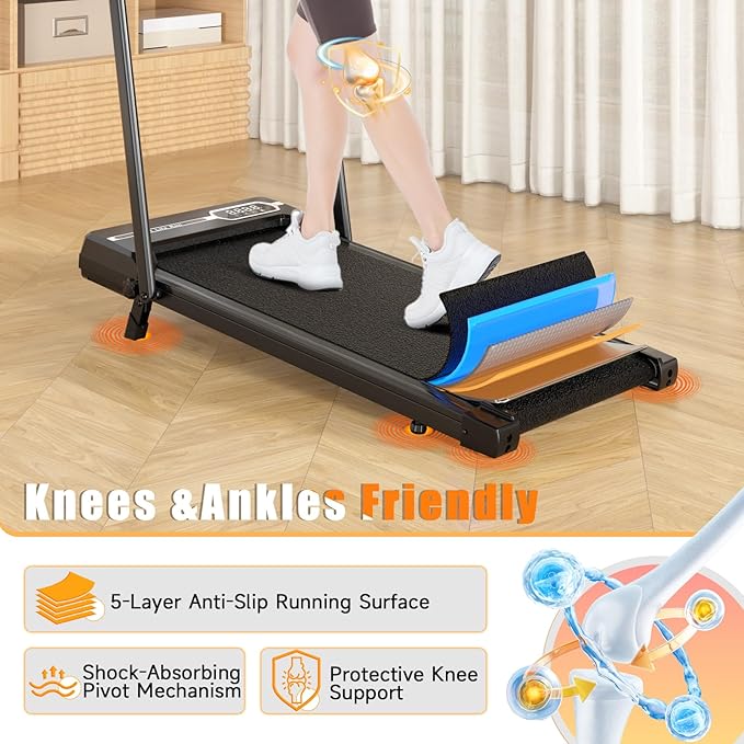 Incline Walking Pad with Handle Bar, Folding Treadmill Foldable Portable Under Desk for Home Office, Ultra Quiet <45dB, Safety Lock, 300+ LB Capacity