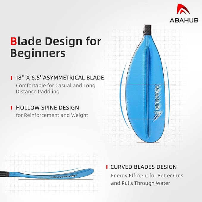 Abahub 1 x Carbon Kayak Paddles, 90.5 Inches Kayaking Oars for Boating, Canoeing with Free Paddle Leash, Carbon Fiber Shaft Black/Blue/Green/Orange/Yellow/White/Red Plastic Blades