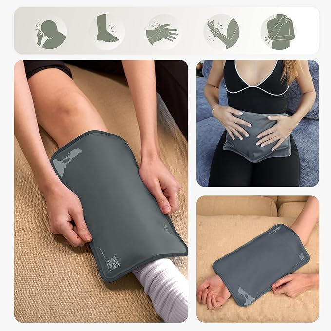 Medium Flexible Gel Ice Packs Reusable - Hot and Cold Soft Ice Packs for Injuries Reusable for Ankle, Arm, Foot, Leg, Back Pain Relief - 8" x 12" - Grey