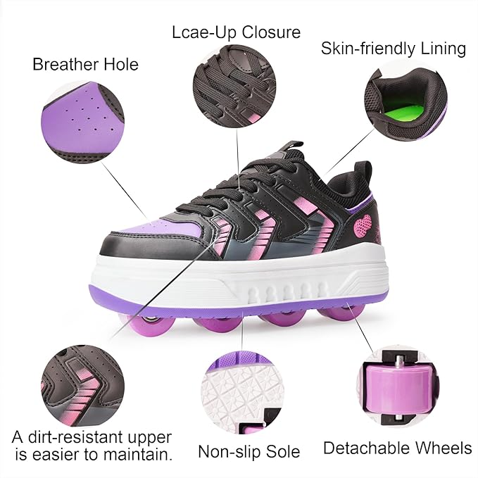 Roller Skate Shoes & Sneakers with Wheels, Outdoor Roller Skates for Girls Boys, Shoes with Wheels for Christmas Birthday Gift