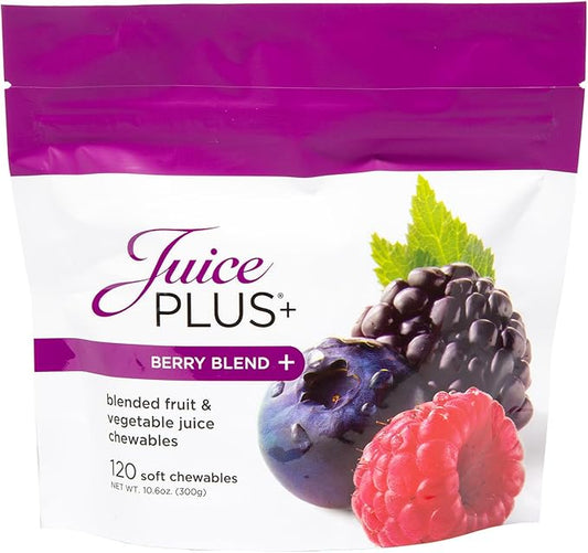 Juice Plus+ Berry Blend Soft Chews - Tasty, Vegan Gummies for All Ages - Nutrients from 12 Superfood Ingredients Including Elderberry, Raspberry, Bilberry, Blueberry & More - 120 Chewables