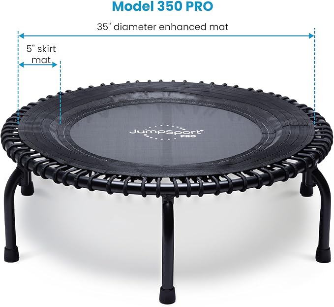 JumpSport 350 PRO Indoor Heavy Duty Fitness Trampoline, 39-inch | 36 Premium EnduroLast 4 Elastic Cords | Customized Bounce with 7 Settings | 300 lb Wt. Rating | 60-Day Free Trial to 350+ Videos
