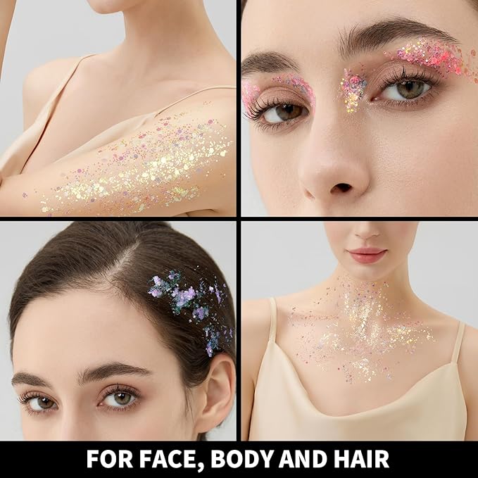 Teenitor 6 Colors Glow in The Dark Glitter Gel, Face Glitter Gel, Body Glitter Hair Glitter for Halloween Makeup UV Black Light Party Cheer Raves Festivals