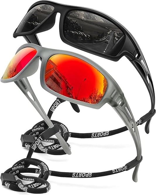Polarized Sports Sunglasses for Men 100% UV Protection Wrap Around Unbreakable Sun Glasses for Fishing Driving