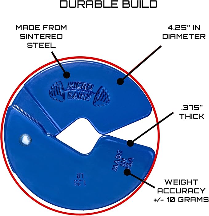 Micro Gainz Dumbbell Fractional 1.25lb Weight Plate, Ideal for Micro Loading, (Choose Color) 4 Piece Fractional Weight Plates, Designed for Dumbbell Training, Made In USA