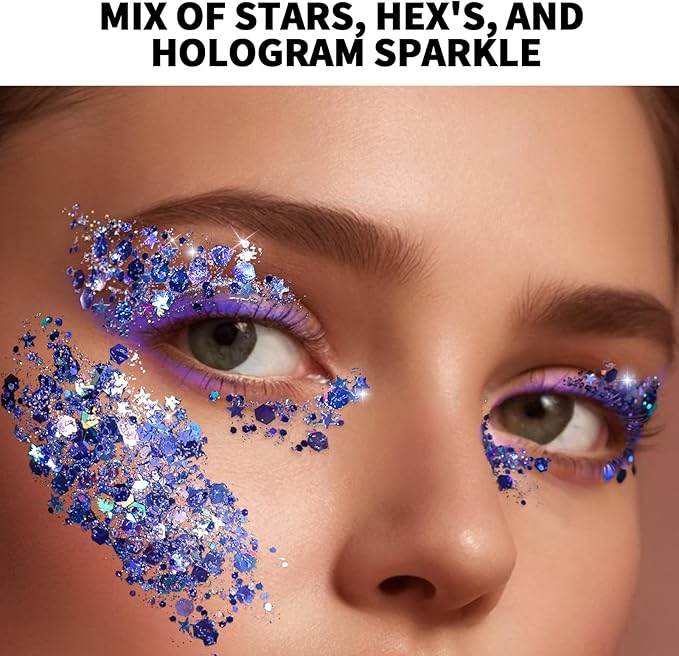 Teenitor Face Glitter Makeup Glitter, 12 Colors Face and Body Glitter Gel for Festival Makeup, Gel Hair Glitter for Face, Body, Hair, Total 120g/4.23oz