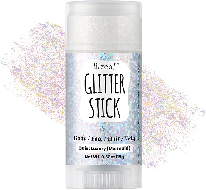 Brzeaf Waterproof Mermaid Glitter Stick, Shimmery& Long Lasting, Hair Eyeshadow Face Body Glitter, Singer Concert Music Rave Festival, Glitter Stick Makeup for Women Men