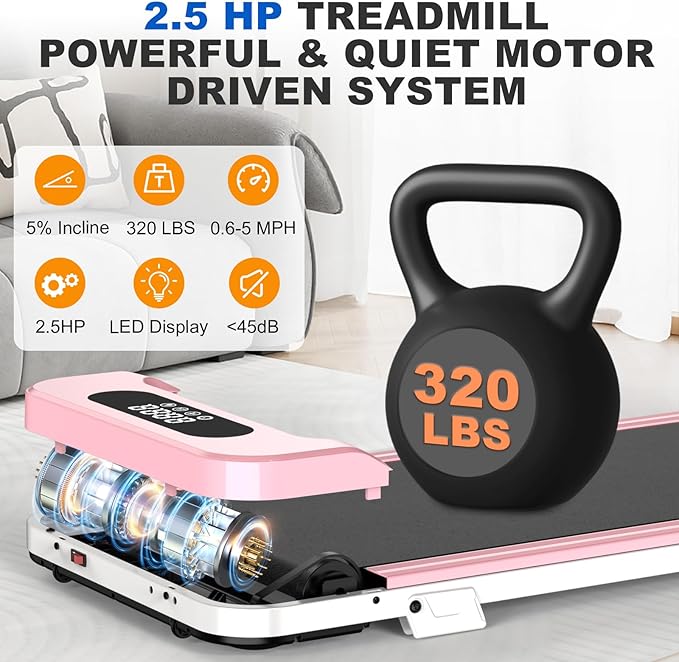 Incline Walking Pad with Handle Bar, Folding Treadmill Foldable Portable Under Desk for Home Office, Ultra Quiet <45dB, Safety Lock, 300+ LB Capacity