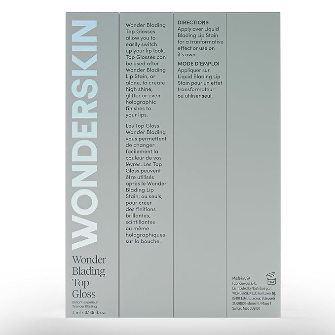 Wonderskin Lip Gloss Blading Top Gloss, Clear Glitter Lip Gloss, Hydrating and High Shine Finish Lip Makeup (Clear Shine)