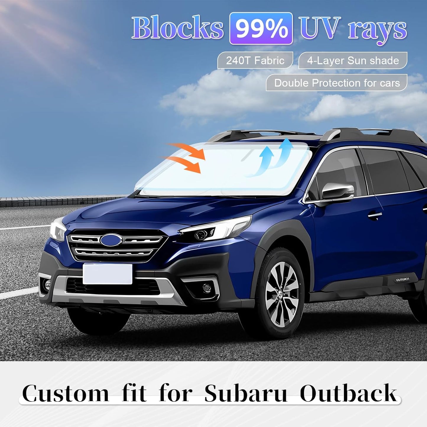 Sun Shade Sunshade for Subaru Outback Windshield Cover,4-Layer Front Window Shade Custom fit 2020-2024 2025 Outback SUV,Base,Premium,Limited,Touring Sun Visor 240T Retractable Shade Car Accessories