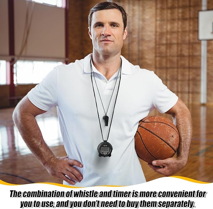 72 Pcs Digital Stopwatch Timer Plastic Whistle Bulk for Sports Coaches Referee Waterproof Watch Timer Whistle with Lanyard Multi Function Electronic Fitness Date Alarm (Black)