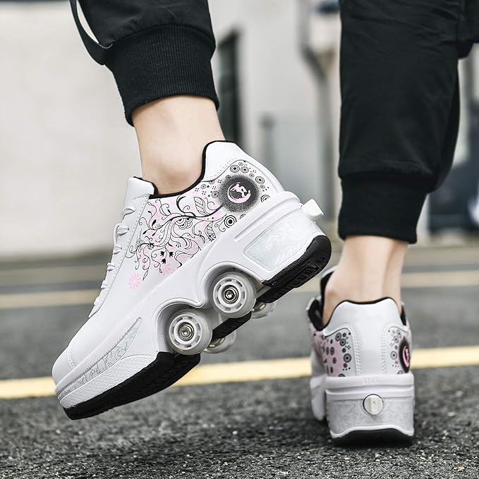 Double-Row Deform Wheel Automatic Walking Shoes Invisible Deformation Roller Skate 2 in 1 Removable Pulley Skates Skating Parkour