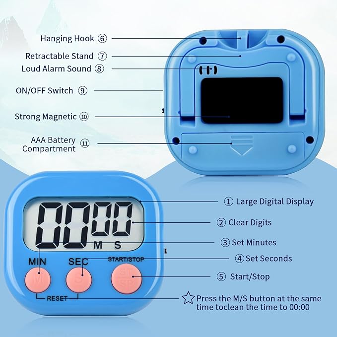 48 Pack Digital Kitchen Timer Magnetic Digital Timer with Big Display Loud Ring Cooking Timers for Kitchen Electronic Timer for Cooking, Bathing, Gym, Break Time, Classroom(6 Color)