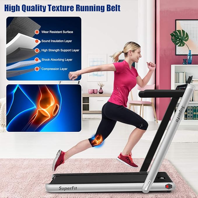 GYMAX Walking Pad, 2.25HP Dual Display Foldable Treadmill for Home with Remote/Smart App Control, Portable Compact Treadmill for Office Under Desk, Folding Running Machine for Small Spaces