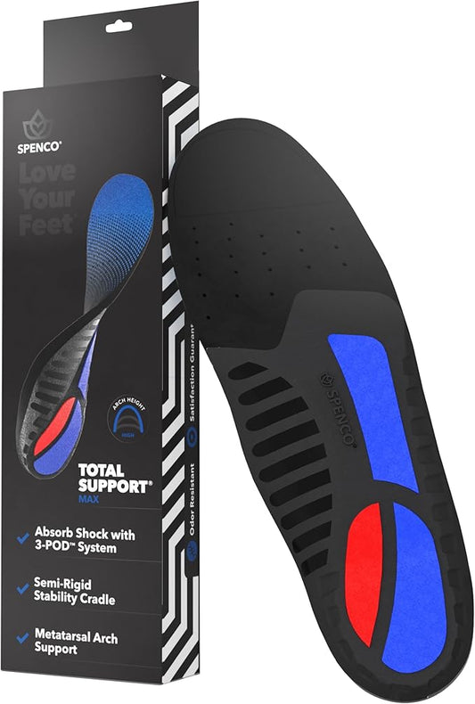 Spenco Total Support Max Shoe Insoles - Orthotic Metatarsal Arch Support Inserts - Absorbs Shock, Reduces Over-Pronation, Conforms to Foot Contours, Deep Heel Cupping Men's 14-15.5
