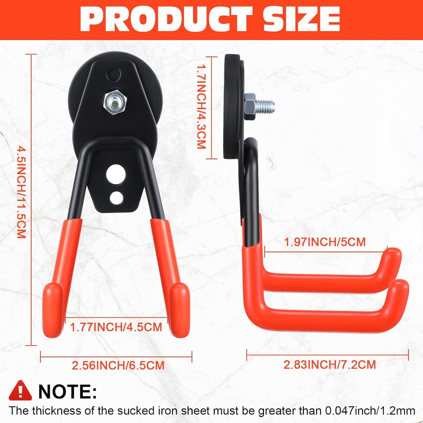 Landhoow Large Magnetic Hooks Heavy Duty Garage Magnet Hooks Strong Storage Utility Magnetic Hangers with Anti Slip Rubber Coating for Indoor and Outdoor Hanging(Orange,4 Pcs)