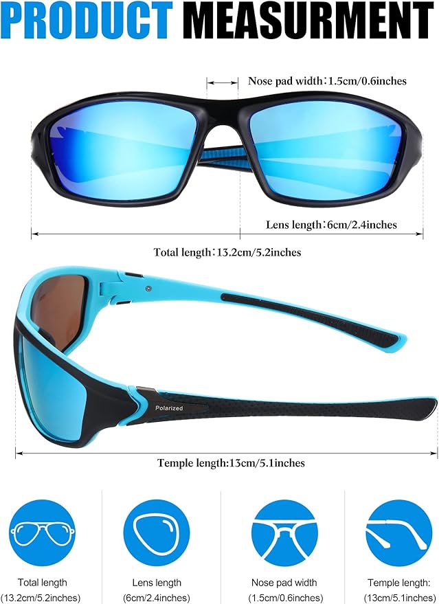 Frienda 6 Pack Polarized Sport Sunglasses for Men Multipack Fit over Glasses Pack Lot Set Men's Sport Fishing Eyeglasses