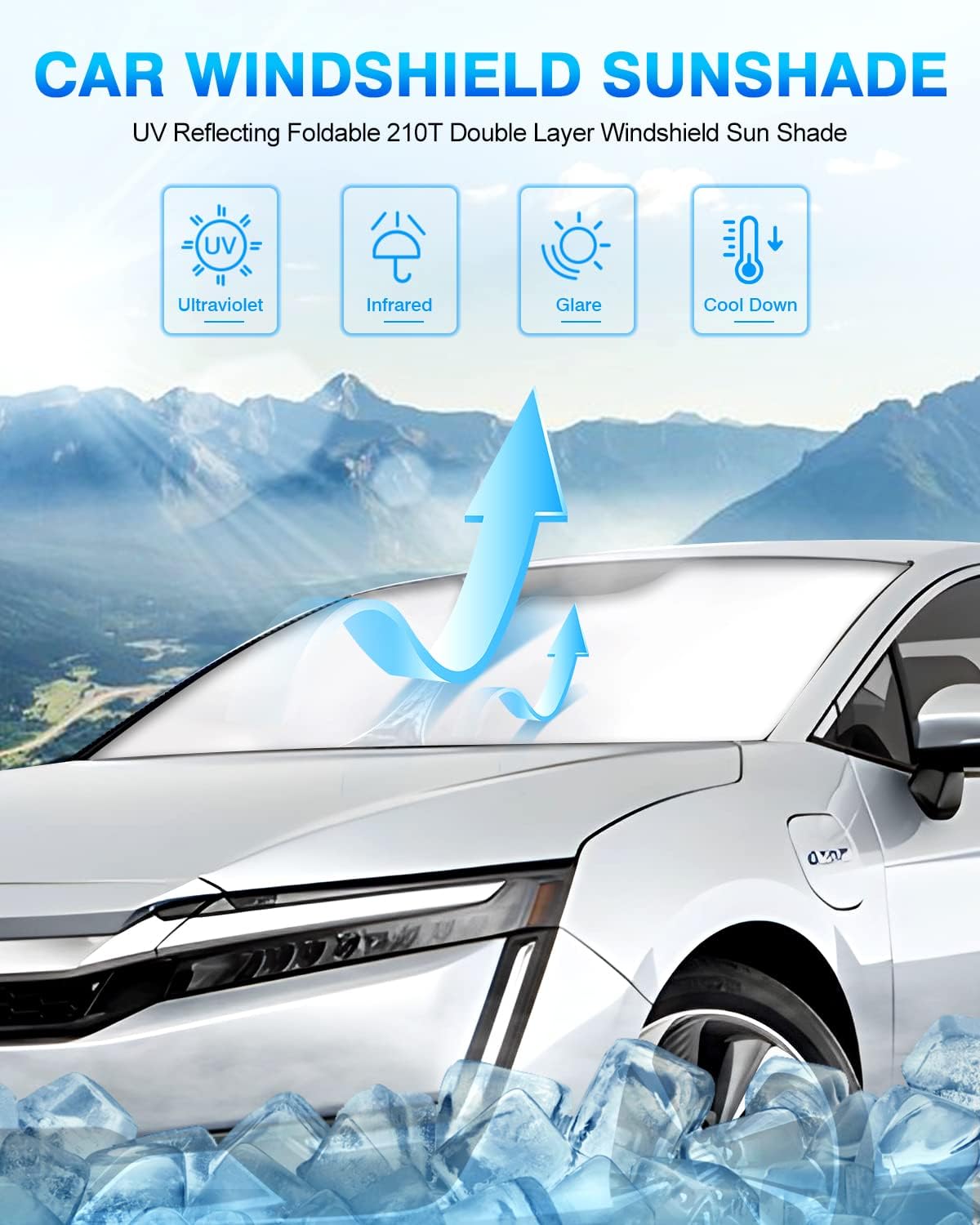 KUST Windshield Sun Shade for 2017-2021 Honda Clarity Window Shade Sun Visor Cover Foldable Blocks UV Rays Keep Your Car Cooler