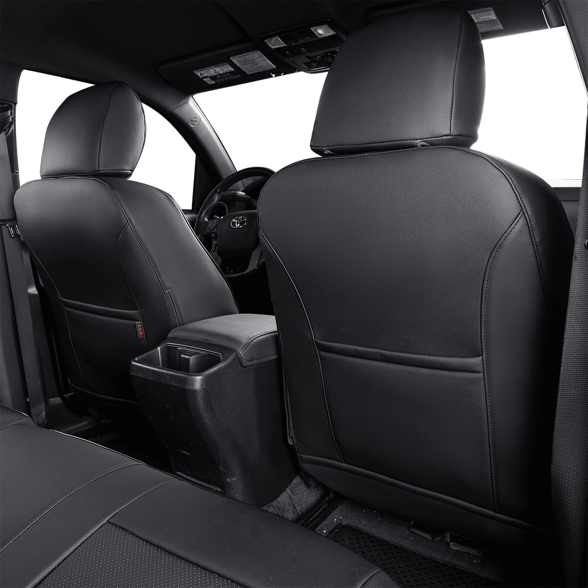 EKR Custom Fit Tacoma Leather Car Seat Covers for Select Toyota Tacoma 2012 2013 2014 2015 (TRD Sport Seats)- Full Set,Leather(Black)
