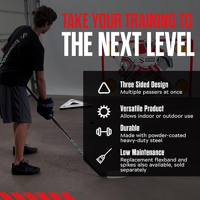 Snipers Edge Hockey - Hockey PassMaster - 26" x 26" x 26" - Easy Assembly, Multiple Angles to Use, Works On and Off Ice.