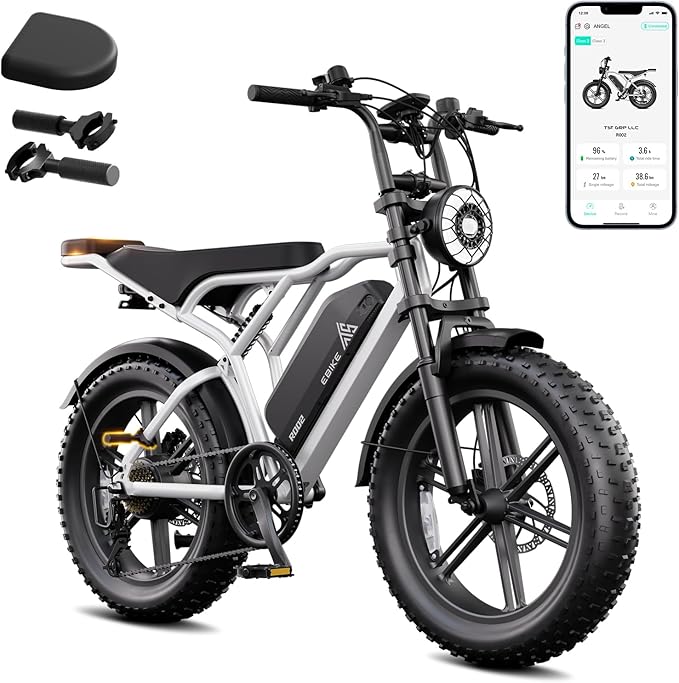 TST Electric Bike for Adults, 1500W Peak Brushless Motor 28 MPH 60 Miles/110 Miles Fat Tire E Bike with 48V 15Ah/ 25Ah Removable Battery 20" Electric Dirt Bike Hydraulic Suspension and 7-Speed