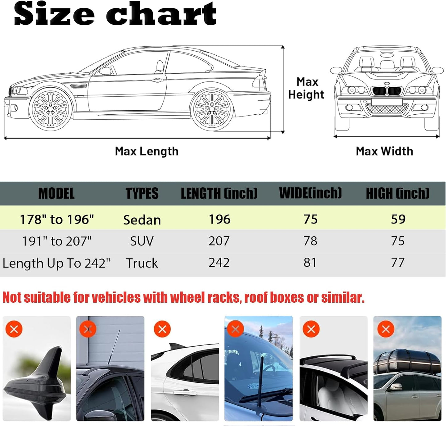 7 Layers Waterproof Heavy Duty Car Covers for Automobiles All Weather Season Anti-Hail UV Protection Snowproof Outdoor 11.7LBS Full Cover Universal Fit Sedan 178" to 196"