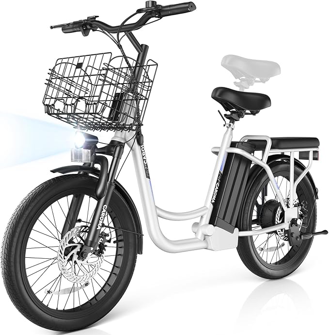 Caroma Electric Scooter with Seat, 48V Removable Battery E-Bike, Up to 30Miles&20MPH, 500/800/1200W Motor, 20" Fat Tire Adult Electric Bicycles for Commuting with Basket