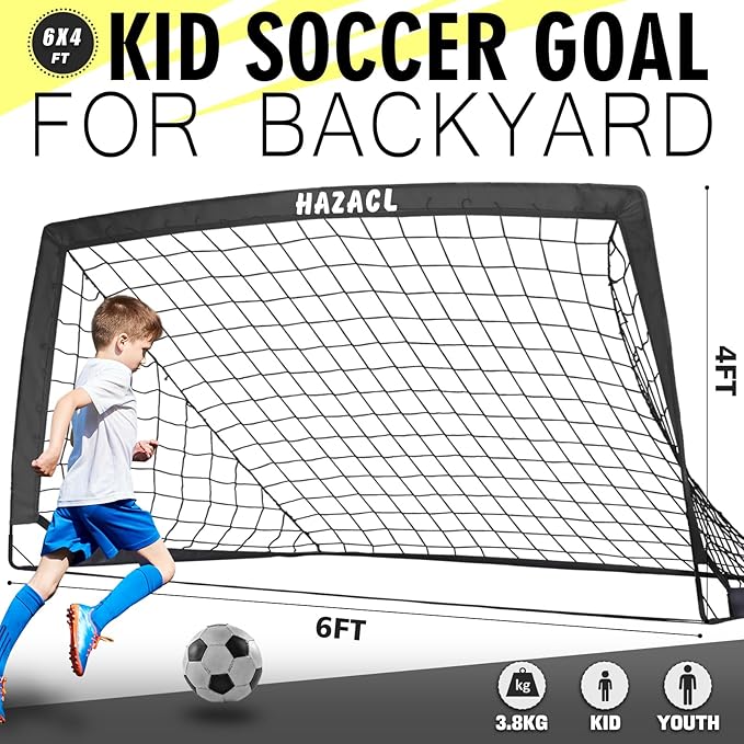 Kids Soccer Goal for Backyard, 6x4 9x5 FT Portable Soccer Nets Pop Up with Ball, Agility Ladder, Cones, Target & Carry Bag for Toddler Youth Outdoor Indoor Training Practice Sports Games Play