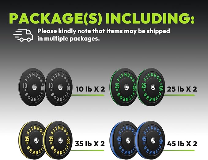 Rubber Weight Plates, Olympic Bumper Plate Set 2-Inch, 45/100 / 160/190 / 260/300 lb Barbell Weights for Home Gym, Colored Standard Strength Training Plates for Weightlifting