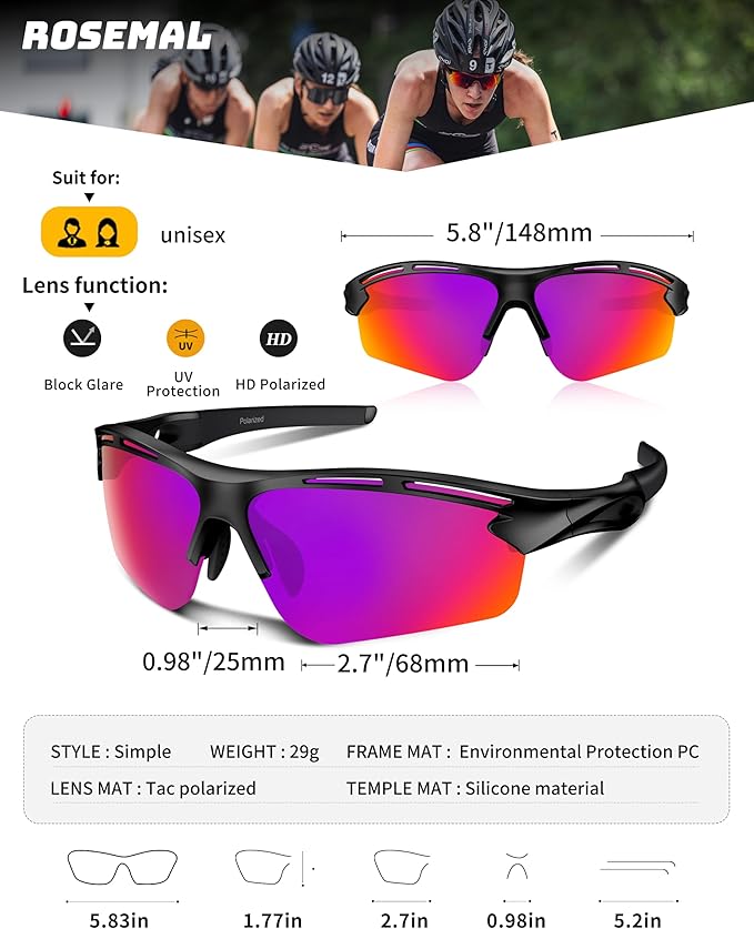 Polarized Sports Sunglasses for Men Women,UV400 Protection Sunglass for Running Cycling Fishing Hiking TR90