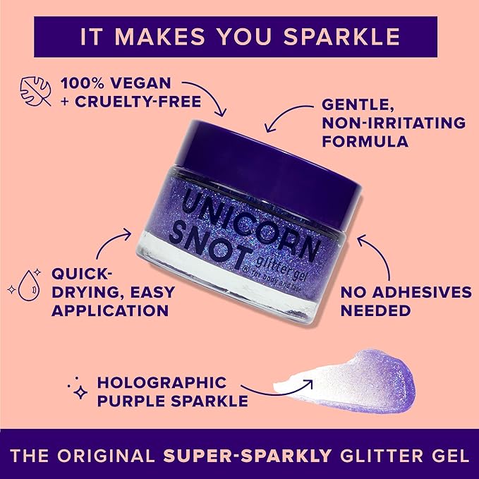 Unicorn Snot Face & Body Glitter - Cosmetic-Grade Holographic Glitter Gel - Makeup for Festivals, Raves, Anime Cosplay - Safe for Face, Easy Application & Removal, 1.7oz Purple (Ultraviolet)