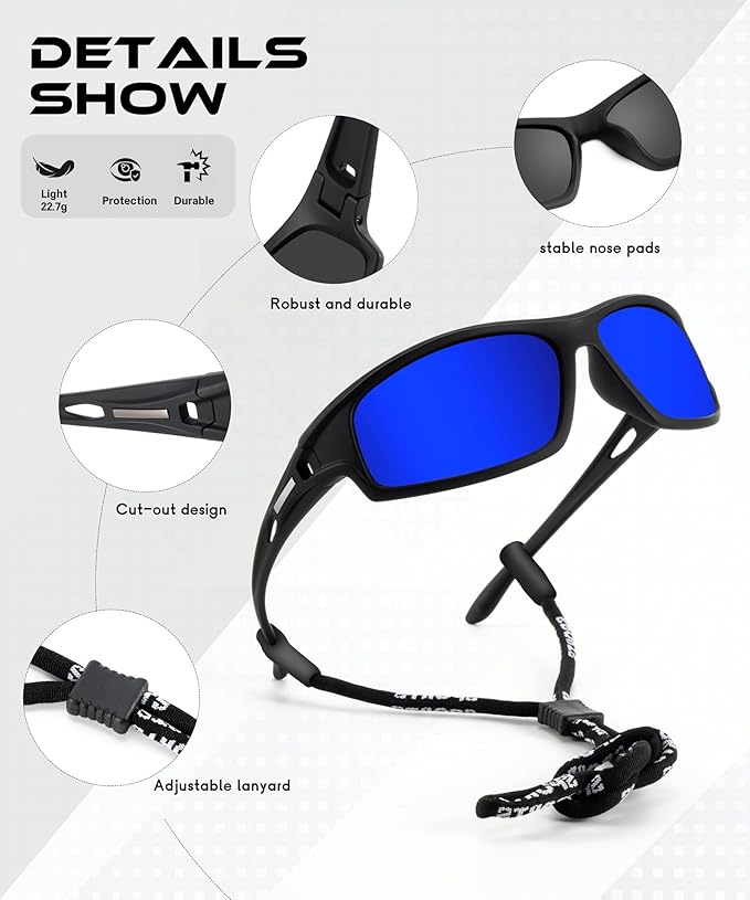 Polarized Sunglasses Men, Sports Sun Glasses Womens UV400 Protection for Fishing Running Driving