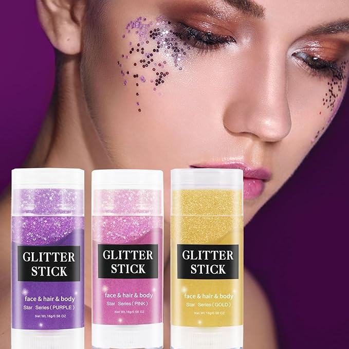 MEICOLY Pink Body Glitter Stick,Pink Face Glitter,Sparkly Hair Glitter,Singer Concerts Lover Heart Chunky Glitter,Pink Glitter Makeup,Mermaid Glitter Face Paint,Waterproof