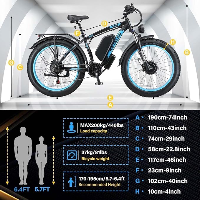 Electric Bike for Adults, AWD Ebike Dual Motor, 26'' Fat Tire Peak 4000W Ebikes with 48V 23AH Battery Hydraulic Brake Electric Bicycle, 21 Speed Dirt Bikes UL Certified