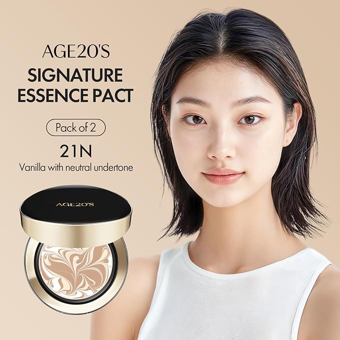 AGE20'S Signature Essence Pact SPF 50+ | Pack of 2 | 21N VANILLA | Cream Foundation, Dewy Finish, Natural Coverage | Korean Cushion Foundation