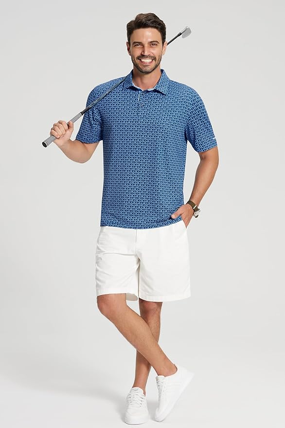 Golf Shirts for Men - Moisture Wicking Short Sleeve Performance Sport Casual Striped Collared Mens Polo Shirt