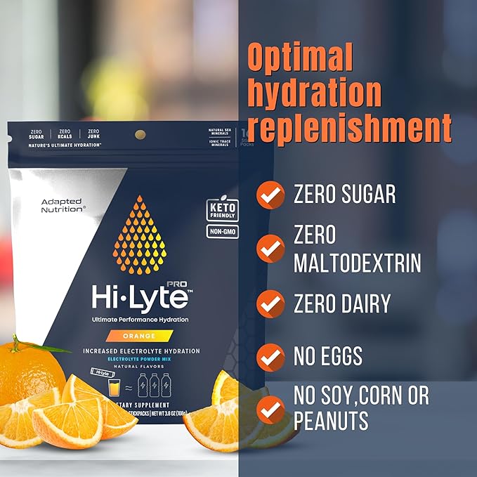 Hi-Lyte Pro Hydration Packets - 16 Individual Drink Packets | Orange | Flavored Electrolyte Powder | Sugar-Free, Zero Carb, Zero Calorie